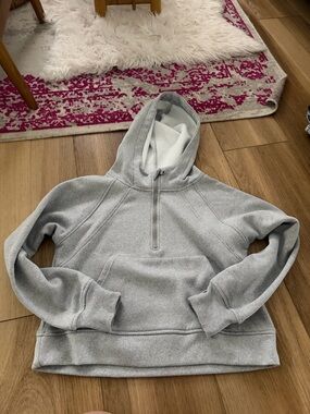 Cozy Half-Zip Hooded Pullover Sweater - Light Gray